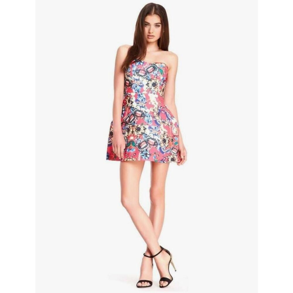 Wow Couture Women's Printed Boned Skirt Dress, Magenta Jewel Print, Strpls,